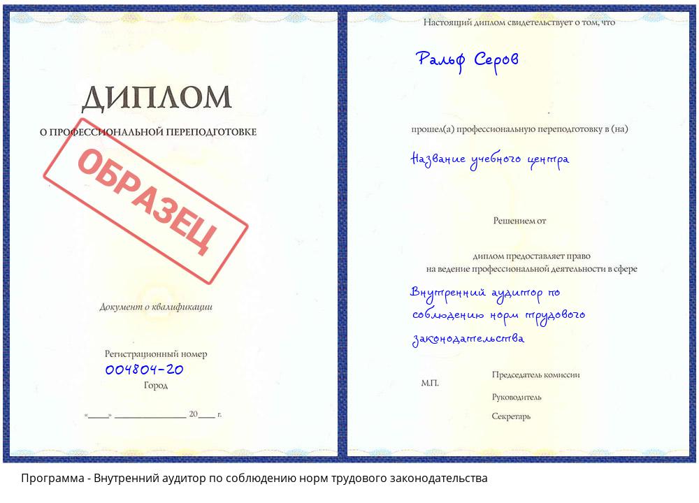 Внутренний аудитор по соблюдению норм трудового законодательства Усть-Илимск