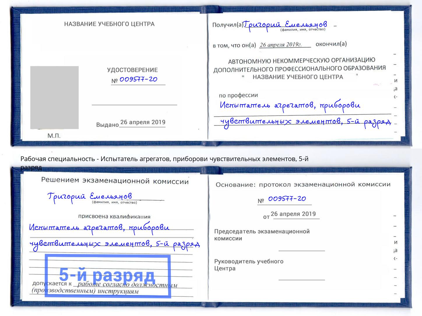 корочка 5-й разряд Испытатель агрегатов, приборови чувствительных элементов Усть-Илимск