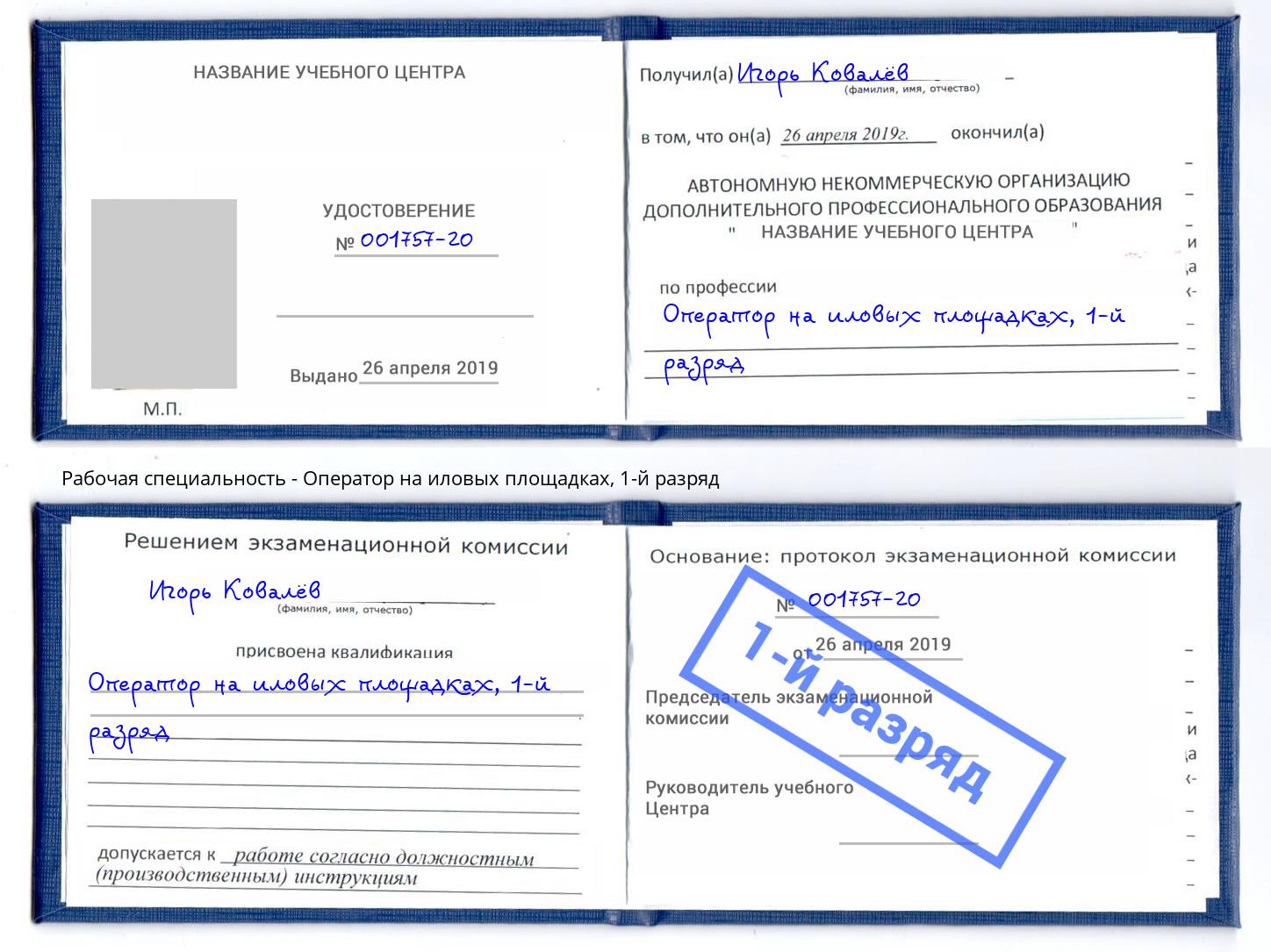 корочка 1-й разряд Оператор на иловых площадках Усть-Илимск