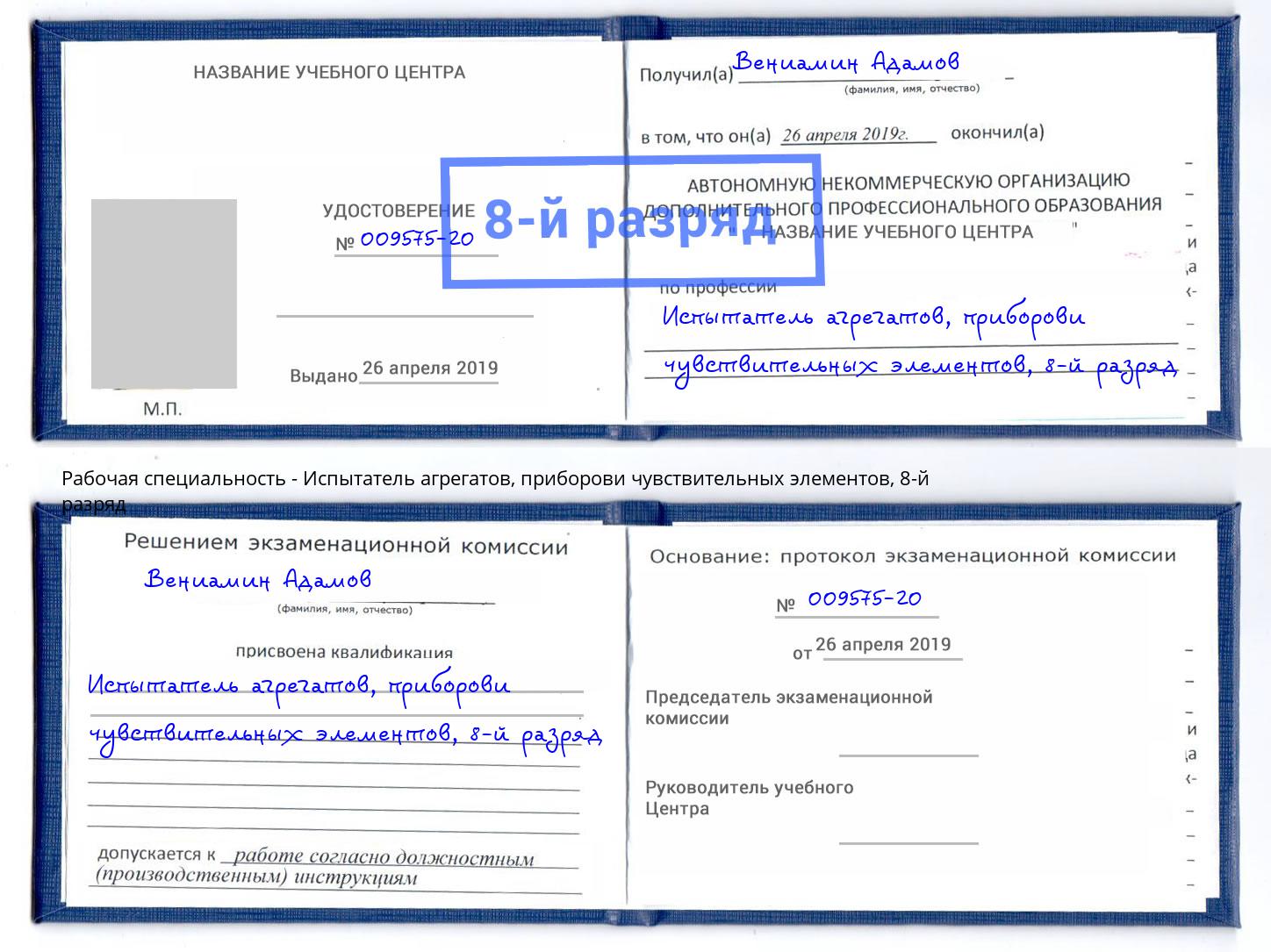 корочка 8-й разряд Испытатель агрегатов, приборови чувствительных элементов Усть-Илимск